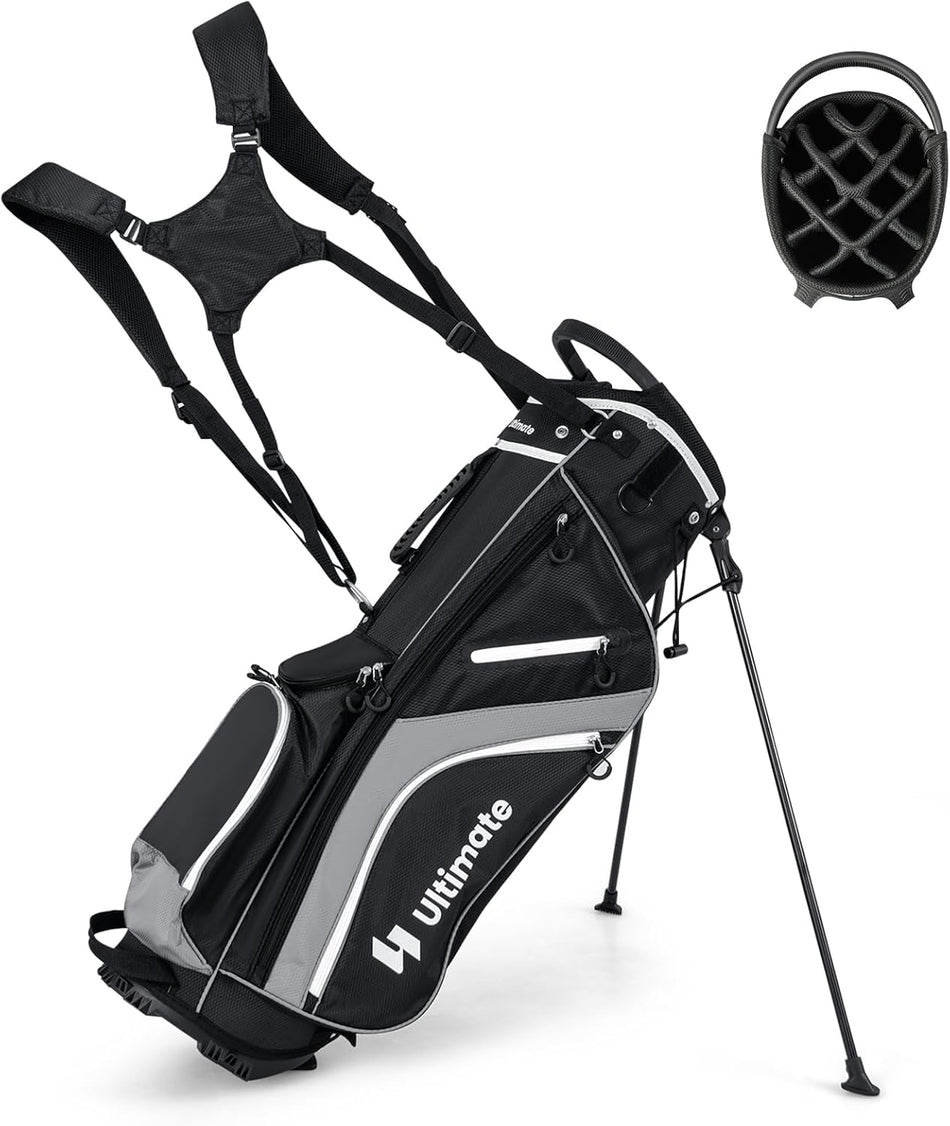 ULTIMATE 14-Way Golf Stand Bag w/ 6 Pockets,Cooler Bag & Waterproof Valuable Pocket, Rain Hood