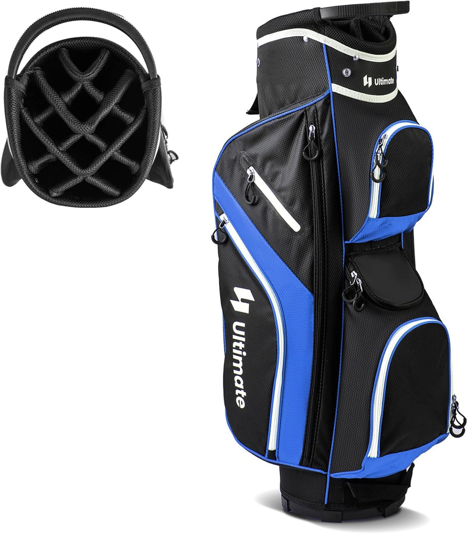 ULTIMATE Golf Cart Bag with 14-Way Top Dividers, Golf Club Bag w/ 9 Pockets incl. Cooler Bag