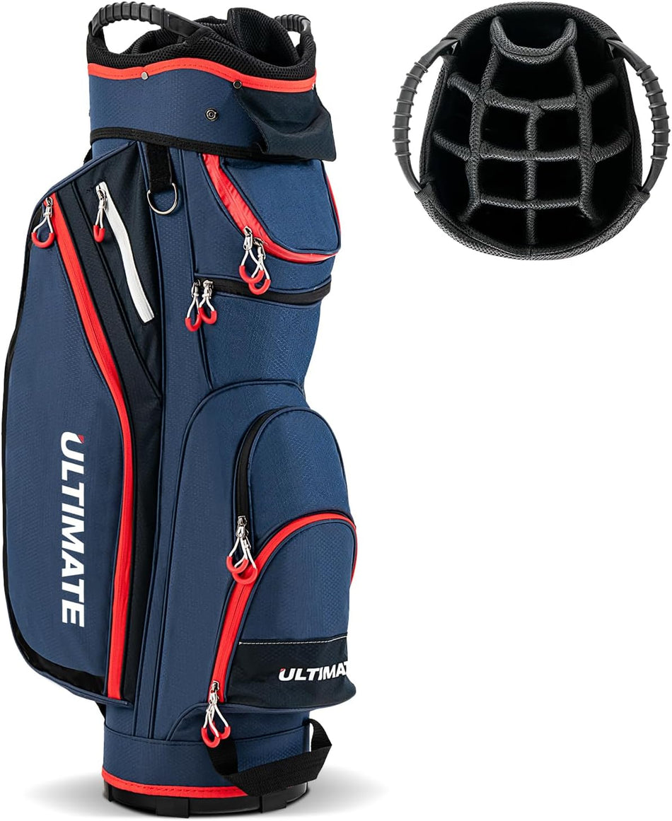 ULTIMATE Golf Cart Bag, 14 Dividers Top Clubs Organizer w/Pockets & Umbrella Holder