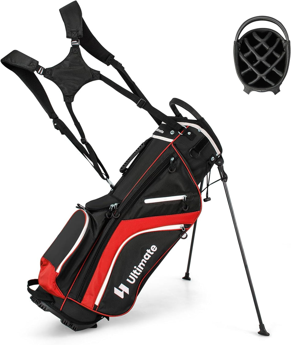 ULTIMATE 14-Way Golf Stand Bag w/ 6 Pockets,Cooler Bag & Waterproof Valuable Pocket, Rain Hood