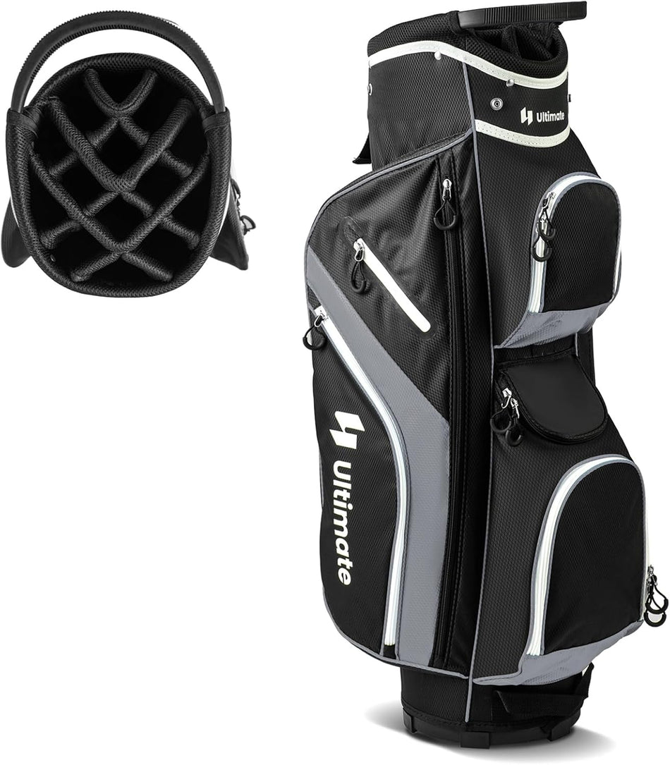 ULTIMATE Golf Cart Bag with 14-Way Top Dividers, Golf Club Bag w/ 9 Pockets incl. Cooler Bag