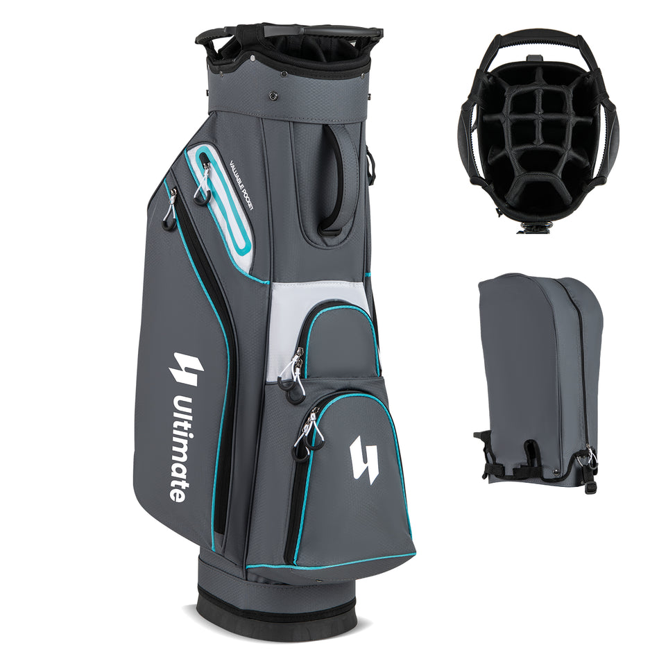ULTIMATE Golf Cart Bag, Lightweight 14-Way Organizer Divider Top with 6 Pockets, Cooler Pocket, Rain Hood
