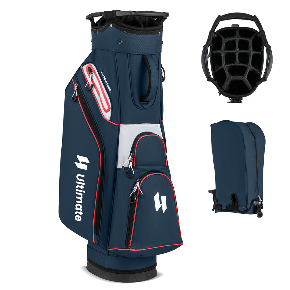 ULTIMATE Golf Cart Bag, Lightweight 14-Way Organizer Divider Top with 6 Pockets, Cooler Pocket, Rain Hood
