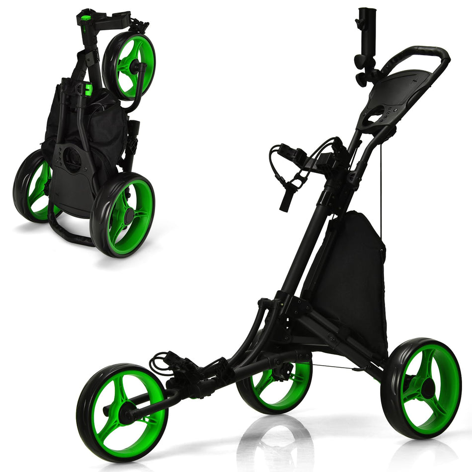 ULTIMATE 3 Wheel Golf Push Cart, Aluminum Folding Golf Walking Push Cart w/Elastic Strap