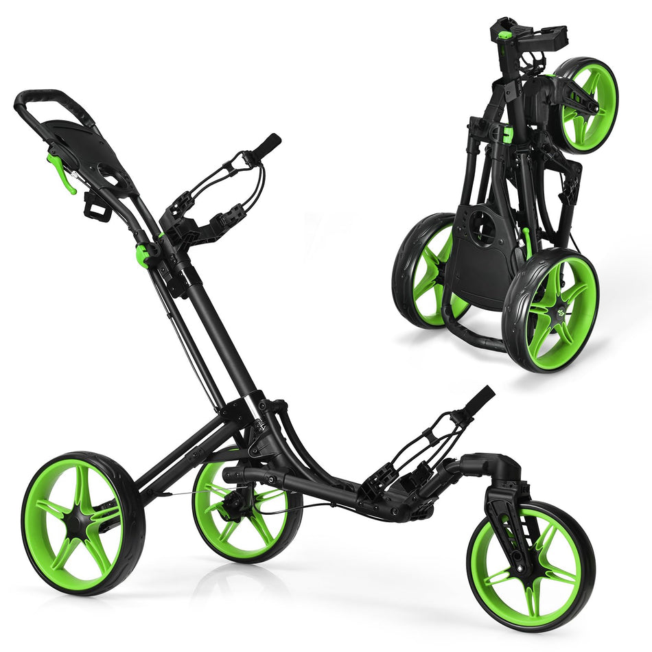 ULTIMATE Golf Push Cart, Foldable Golf Trolley w/360° Swivel Front Wheel, Drink Holder, Scoreboard
