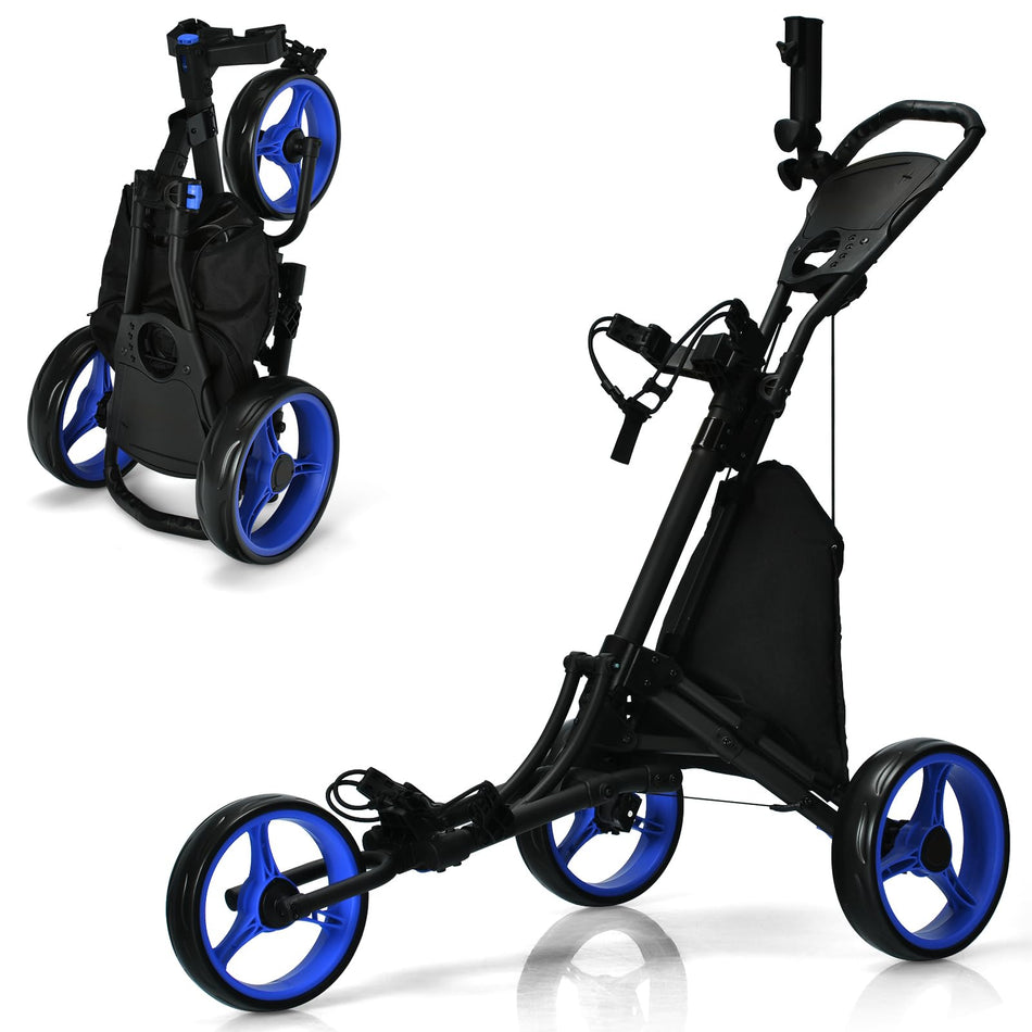ULTIMATE 3 Wheel Golf Push Cart, Aluminum Folding Golf Walking Push Cart w/Elastic Strap