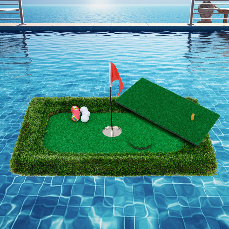 ULTIMATE Floating Golf Green Mat for Pool,  37.5" x 25.5" w/Hitting Mat, Golf Balls, Flag & Tee for Golf Practice, Golf Game
