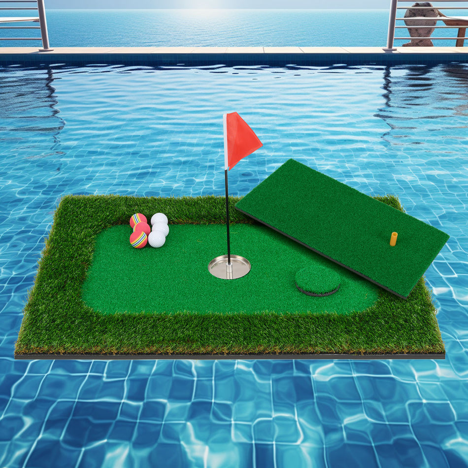 ULTIMATE Floating Golf Green Mat for Pool, 35.5" x 23.5" w/Hitting Mat, Golf Balls, Flag and Tee for Golf Practice, Golf Game