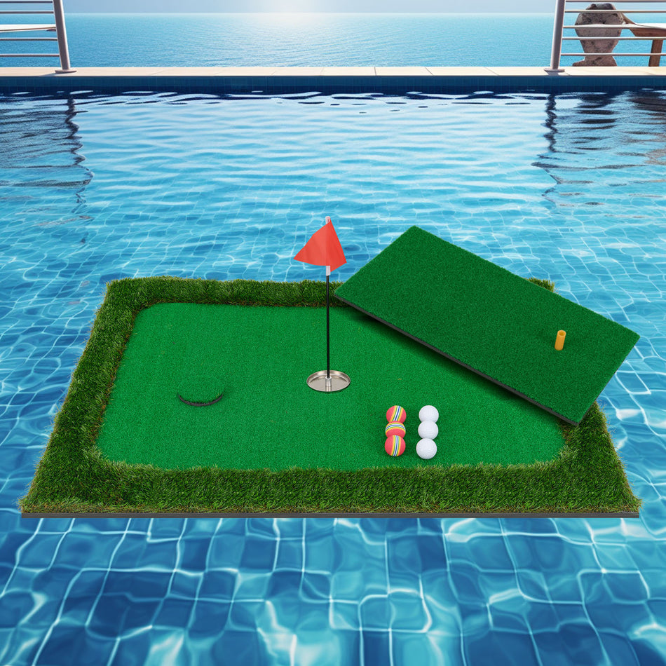 ULTIMATE Floating Golf Green Mat for Pool,  47" x 35.5" w/Hitting Mat, Golf Balls, Flag & Tee for Golf Practice, Golf Game