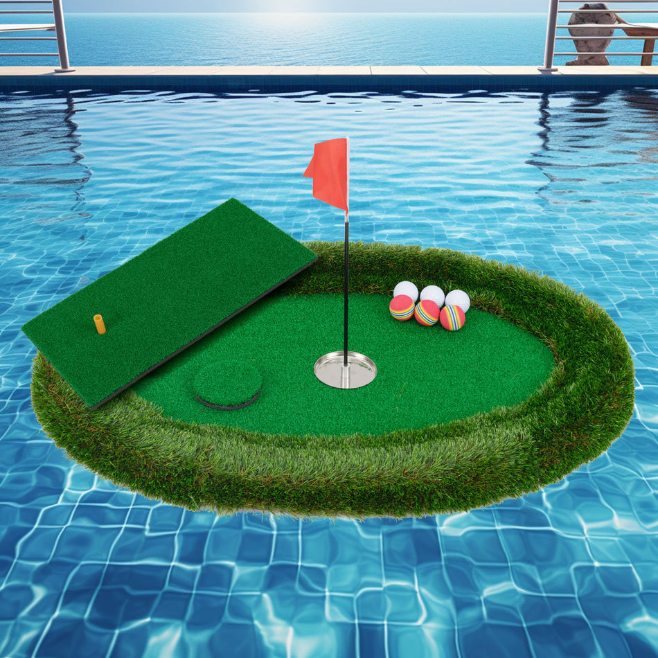 ULTIMATE Floating Golf Green Mat for Pool, w/Hitting Mat, Golf Balls, Flag and Tee for Golf Practice Golf Game
