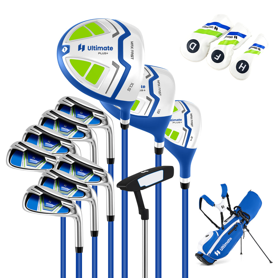 ULTIMATE Men's Complete Golf Clubs Set w/ Golf Stand Bag, 460CC #1 Driver, #3 Fairway, Hybrid, #5-9 Irons, PW, SW, Putter, Headcovers & Rain Hood, Right Handed