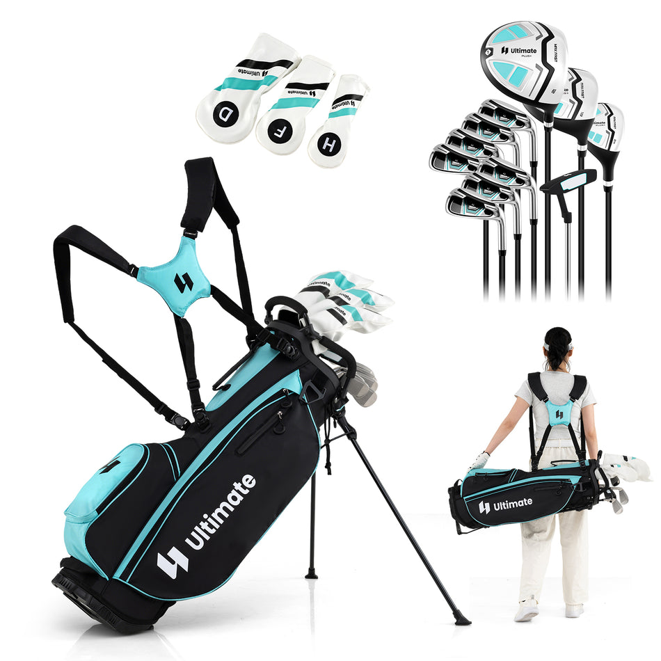 ULTIMATE Women's Complete Golf Clubs Set w/ Stand Bag, 460CC #1 Driver, #3 Fairway, Hybrid, #5-9 Irons, PW, SW, Putter & Headcovers, Right Handed