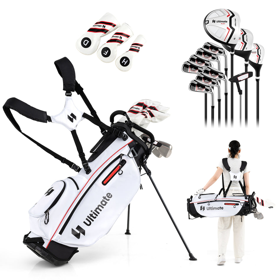 ULTIMATE Women's Complete Golf Clubs Set w/ Stand Bag, 460CC #1 Driver, #3 Fairway, Hybrid, #5-9 Irons, PW, SW, Putter & Headcovers, Right Handed
