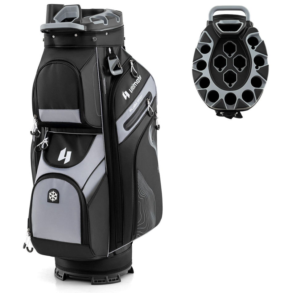 ULTIMATE 14-Way Golf Cart Bag, Golf Bag w/Molded Lock Top & Full Length Dividers, Portable Golf Club Bag w/11 Pockets, Cooler Bag, Padded Strap & Rain Hood for Men Women