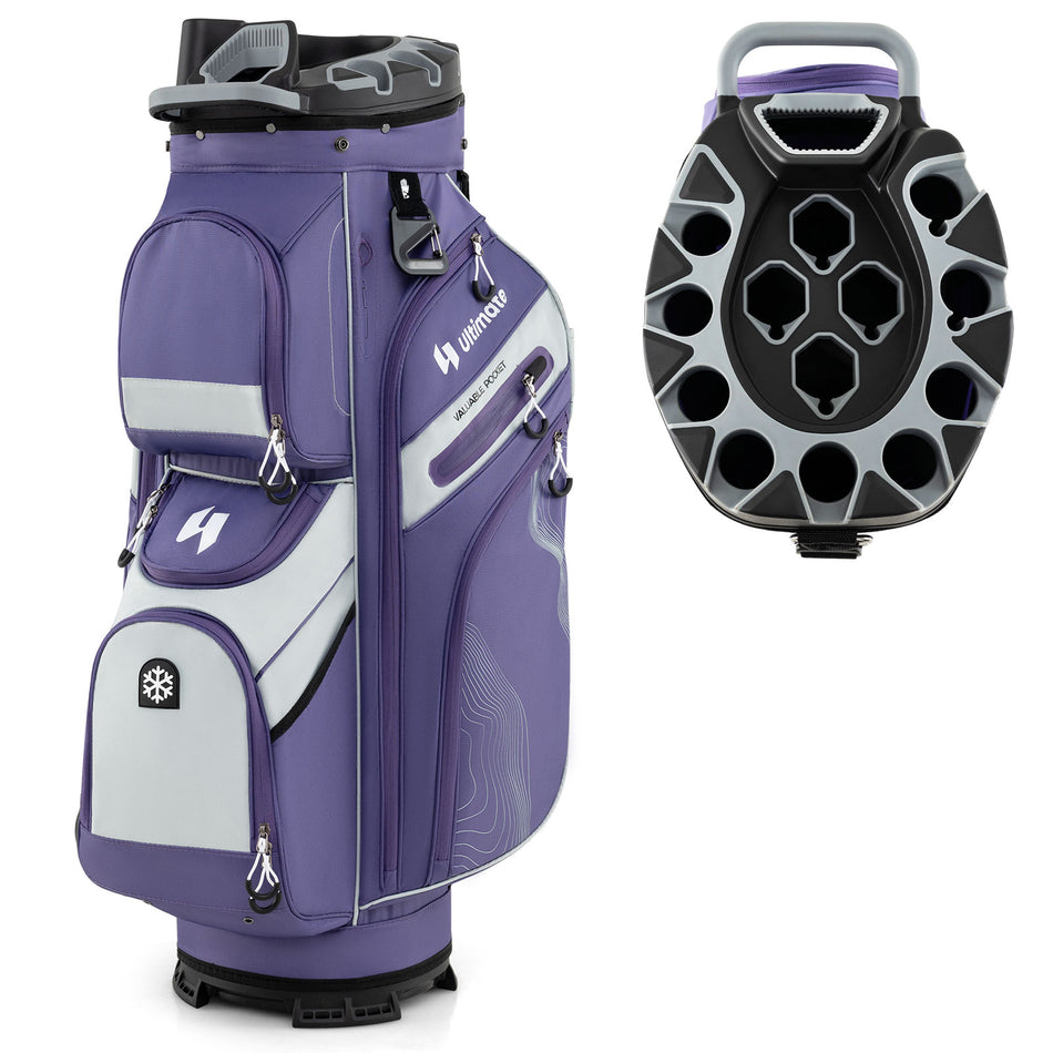 ULTIMATE 14-Way Golf Cart Bag, Golf Bag w/Molded Lock Top & Full Length Dividers,  11 Pockets, Cooler Bag & Rain Hood for Men Women