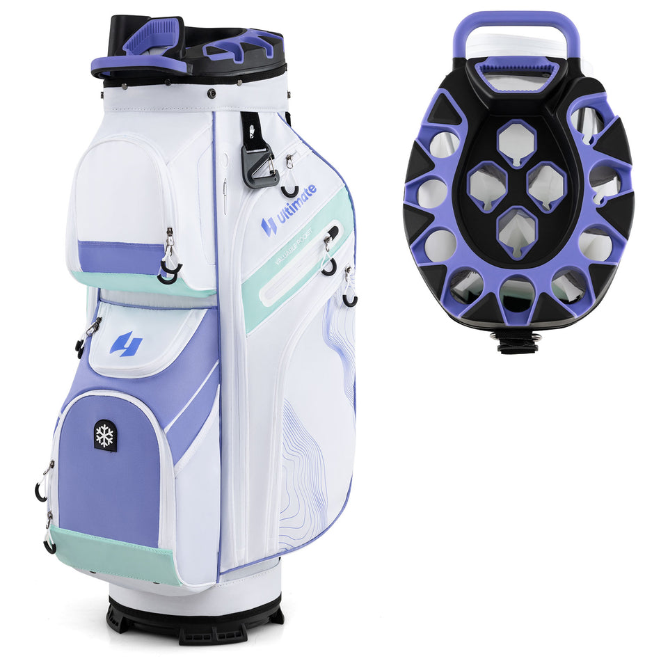 ULTIMATE 14-Way Golf Cart Bag, Golf Bag w/Molded Lock Top & Full Length Dividers, Portable Golf Club Bag w/11 Pockets, Cooler Bag, Padded Strap & Rain Hood for Men Women