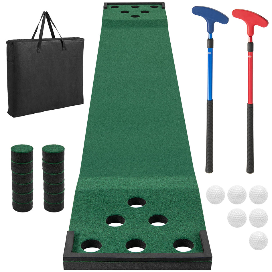 ULTIMATE Golf Pong Putting Game Set, Indoor Outdoor 11FT Golf Training Mat, Putting Green Mat w/ 2 Adjustable Putters, 6 Balls & 12 Hole Covers for Party, Backyard, Home and Office