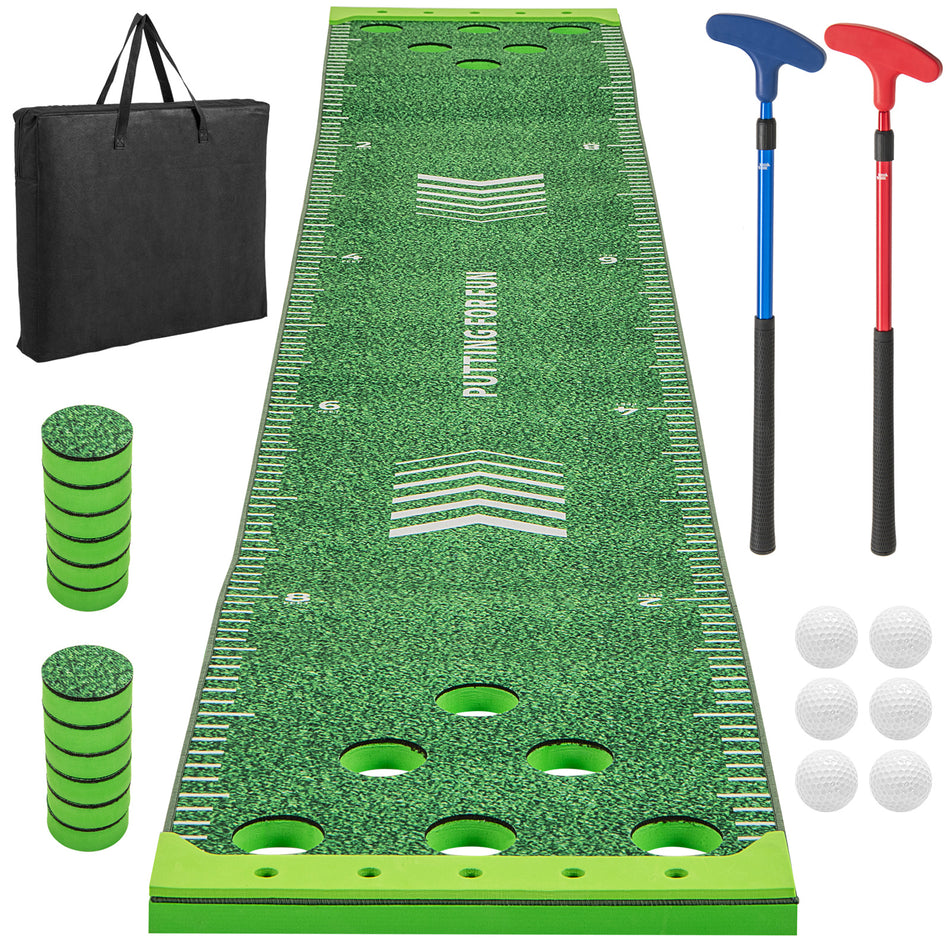 ULTIMATE Golf Pong Game Set, Indoor Outdoor 11FT Putting Green Mat w/ 2 Adjustable Putters, 6 Balls & 12 Hole Covers, Golf Pratice Training Mat for Party, Backyard, Home and Office