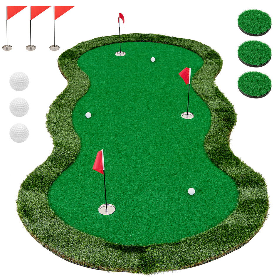 ULTIMATE 10FT Golf Putting Green, Realistic Feel Turf, w/ 3 Holes, 3 Flags & Cups, Golf Training Mat for Putting Practice Indoor Outdoor