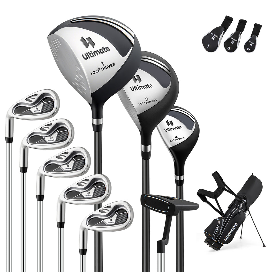 ULTIMATE Left-Handed Golf Clubs for Mens, Complete Men's Golf Club Set with 460CC #1 Driver, #3 Fairway, #4 Hybrid, #6, #7, #8, #9 & #PW Irons, Putter, 3 Head Covers, Lightweight Golf Stand Bag & Rain Hood