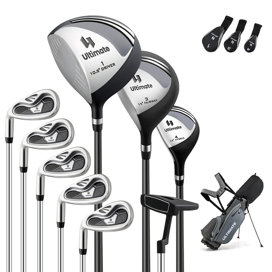 ULTIMATE Left-Handed Golf Clubs for Mens, Complete Men's Golf Club Set with 460CC #1 Driver, #3 Fairway, #4 Hybrid, #6, #7, #8, #9 & #PW Irons, Putter, 3 Head Covers, Lightweight Golf Stand Bag & Rain Hood