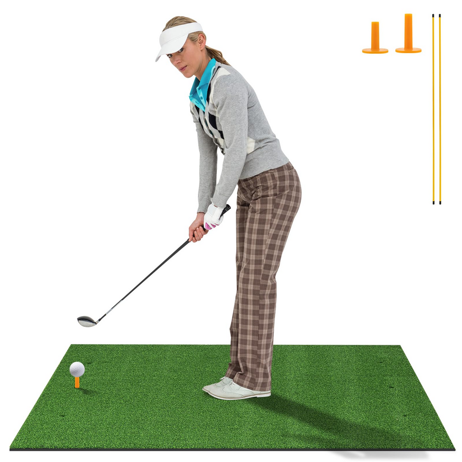 ULTIMATE Golf Hitting Mat, Artificial Turf Golf Practice Mat w/ 2 Golf Rubber Tees & 2 Alignment Sticks