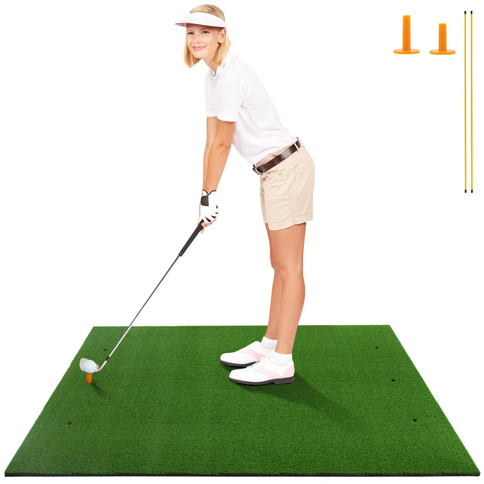 ULTIMATE Golf Hitting Mat, Artificial Turf Golf Practice Mat w/ 2 Golf Rubber Tees & 2 Alignment Sticks