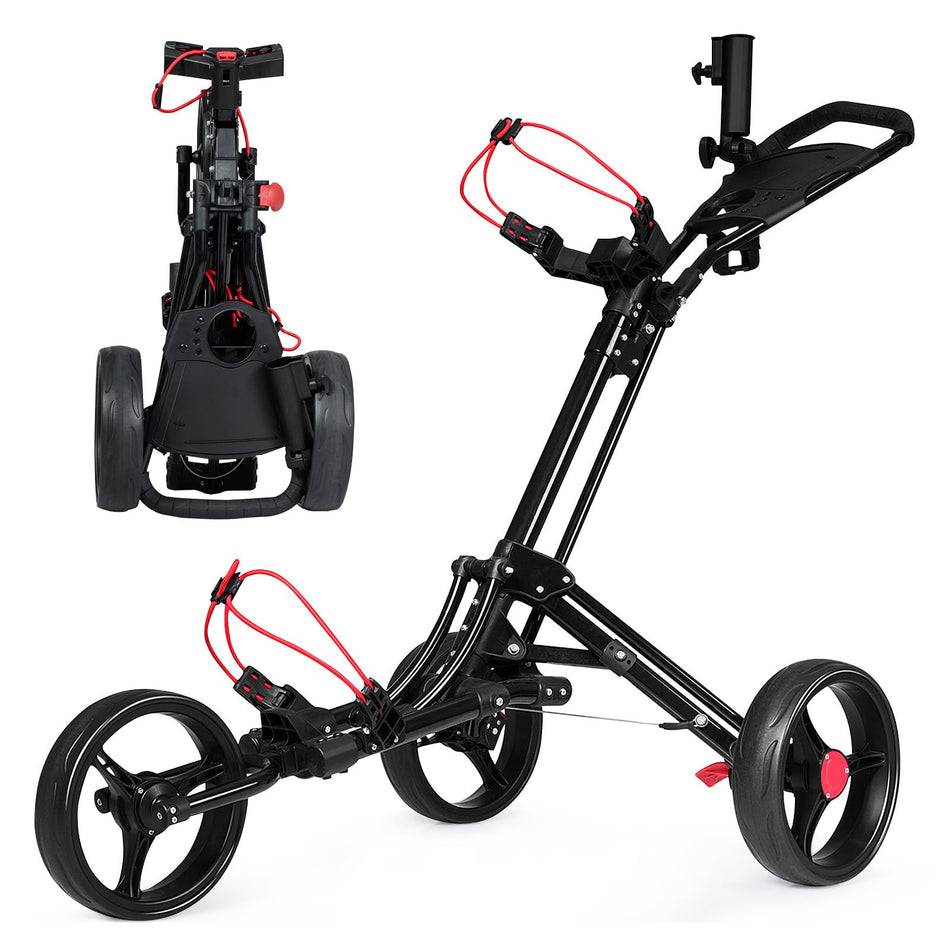 ULTIMATE 3 Wheel Golf Push Cart, Folding Golf Walking Push Cart w/Elastic Straps