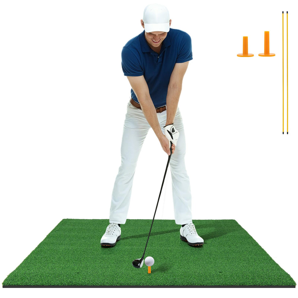 ULTIMATE Golf Hitting Mat, 5x4ft Golf Hitting Mat 27mm Thick w/ 2 Golf Rubber Tees & 2 Alignment Sticks