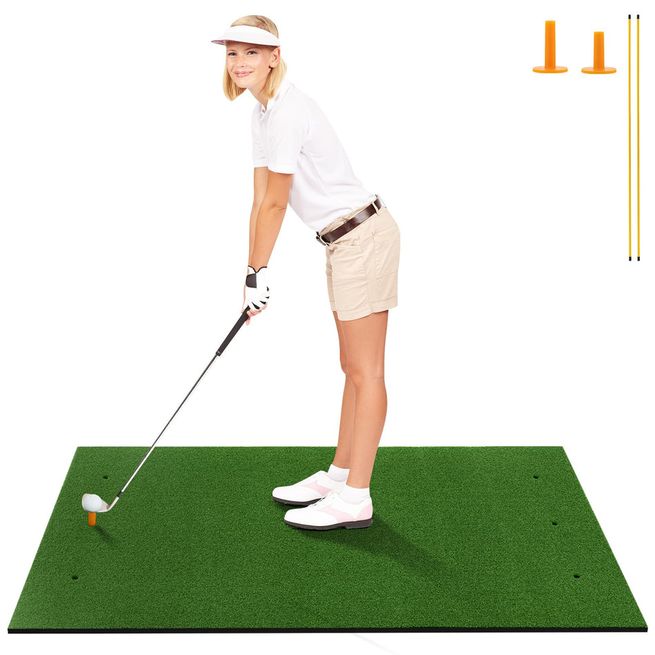 ULTIMATE Golf Hitting Mat, Artificial Turf Golf Practice Mat w/ 2 Golf Rubber Tees & 2 Alignment Sticks