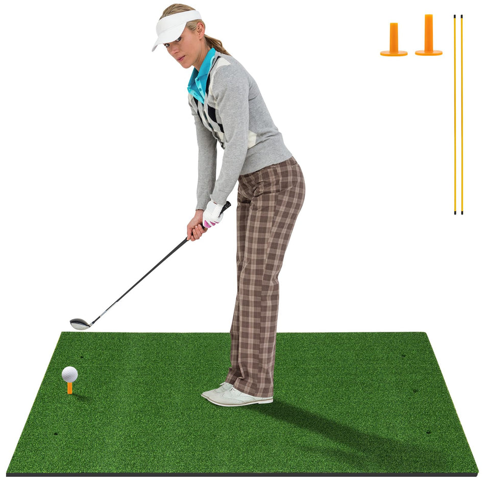 ULTIMATE Golf Hitting Mat, 5x3ft Golf Hitting Mat 27mm Thick w/ 2 Golf Rubber Tees & 2 Alignment Sticks