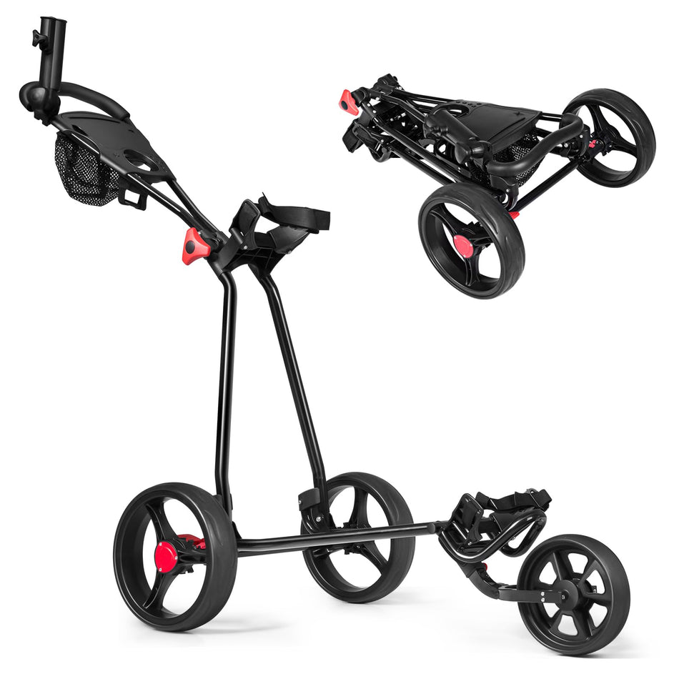 ULTIMATE 3 Wheel Golf Push Cart, Folding Golf Walking Push Cart w/Elastic Straps