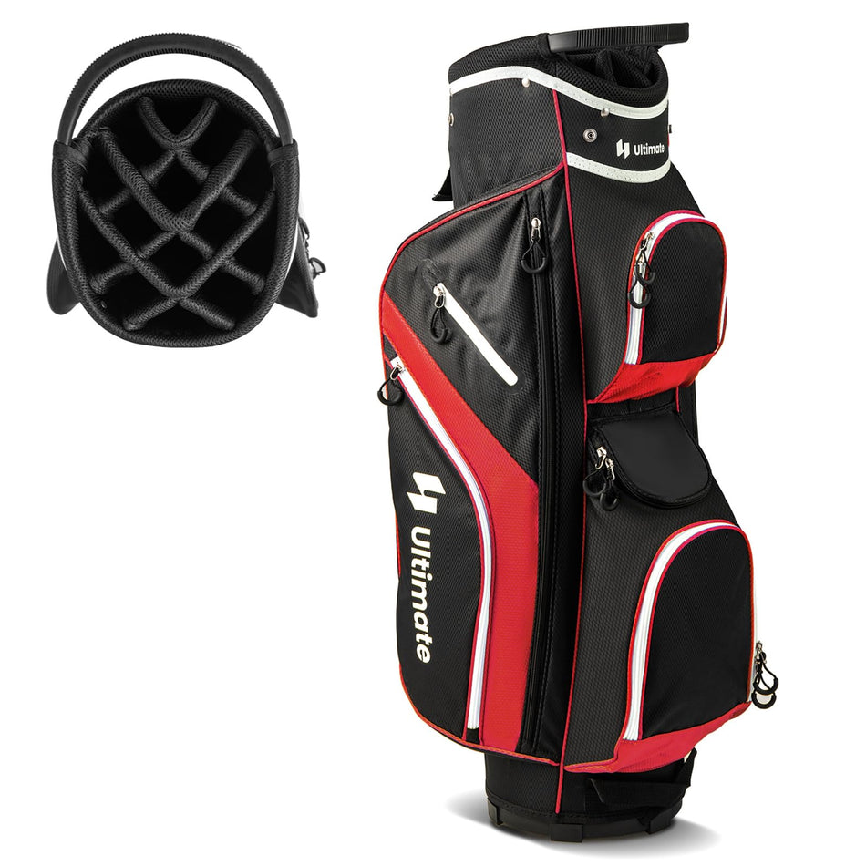 ULTIMATE Golf Cart Bag with 14-Way Top Dividers, Golf Club Bag w/ 9 Pockets incl. Cooler Bag