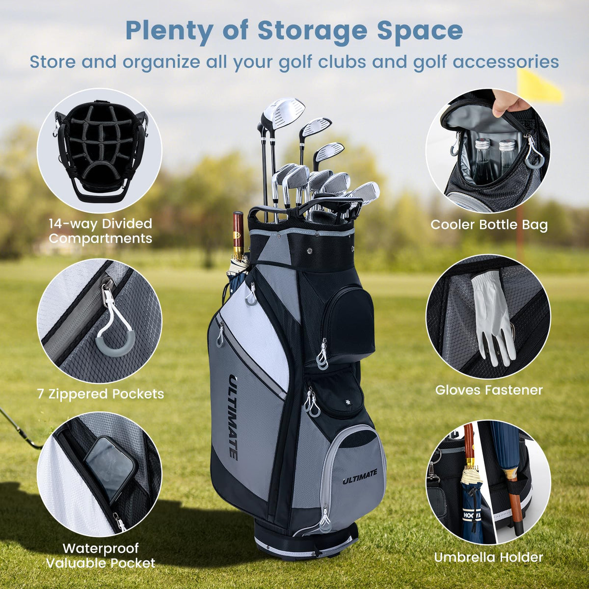 golf bag rain cover accessories ULTIMATE Golf Cart Bag w/14 Way Top Dividers, Lightweight Golf Stand B – Ultimate