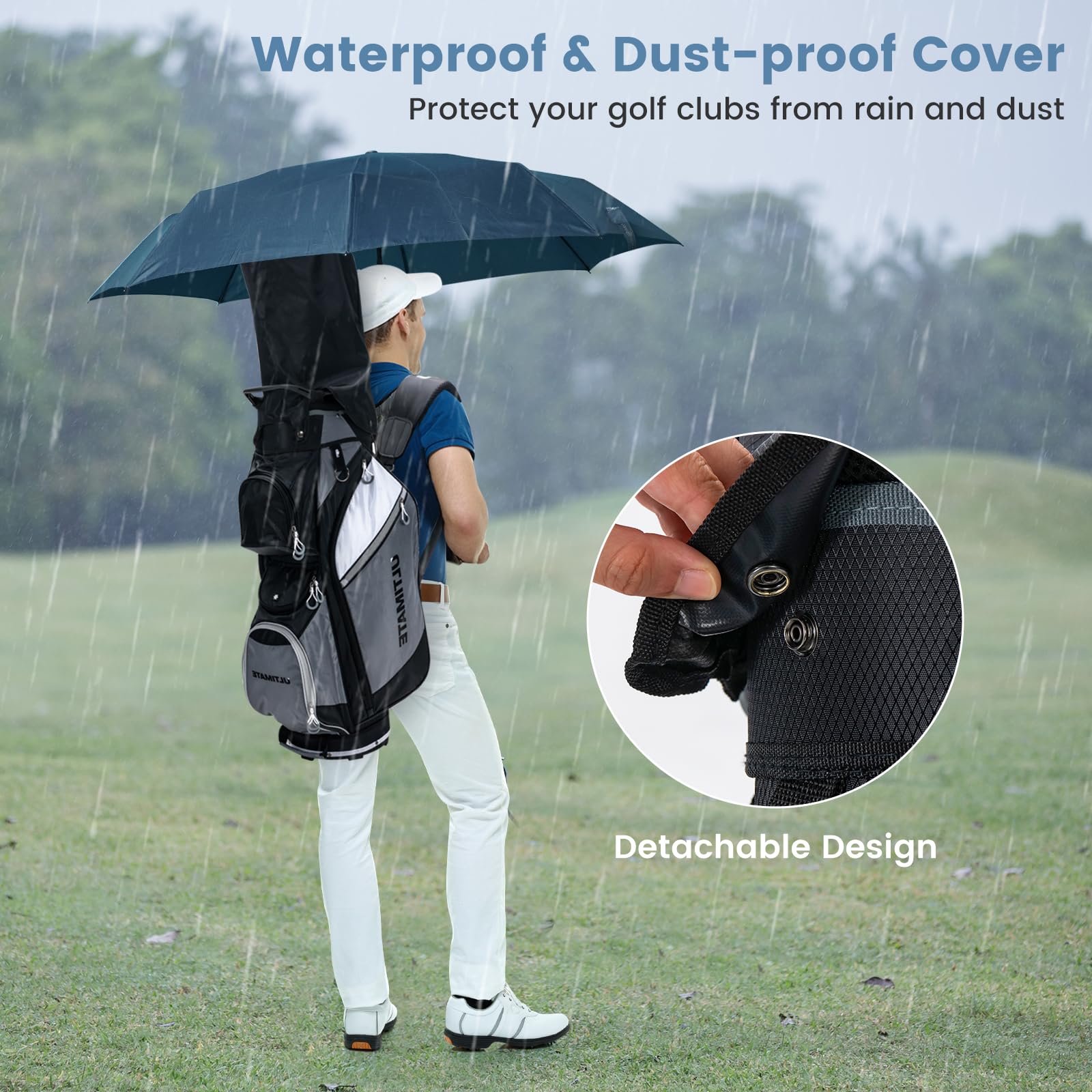 golf bag rain umbrella ULTIMATE Golf Cart Bag w/14 Way Top Dividers, Lightweight Golf Stand Bag w/Rain Hood & 7 Zippered Pockets